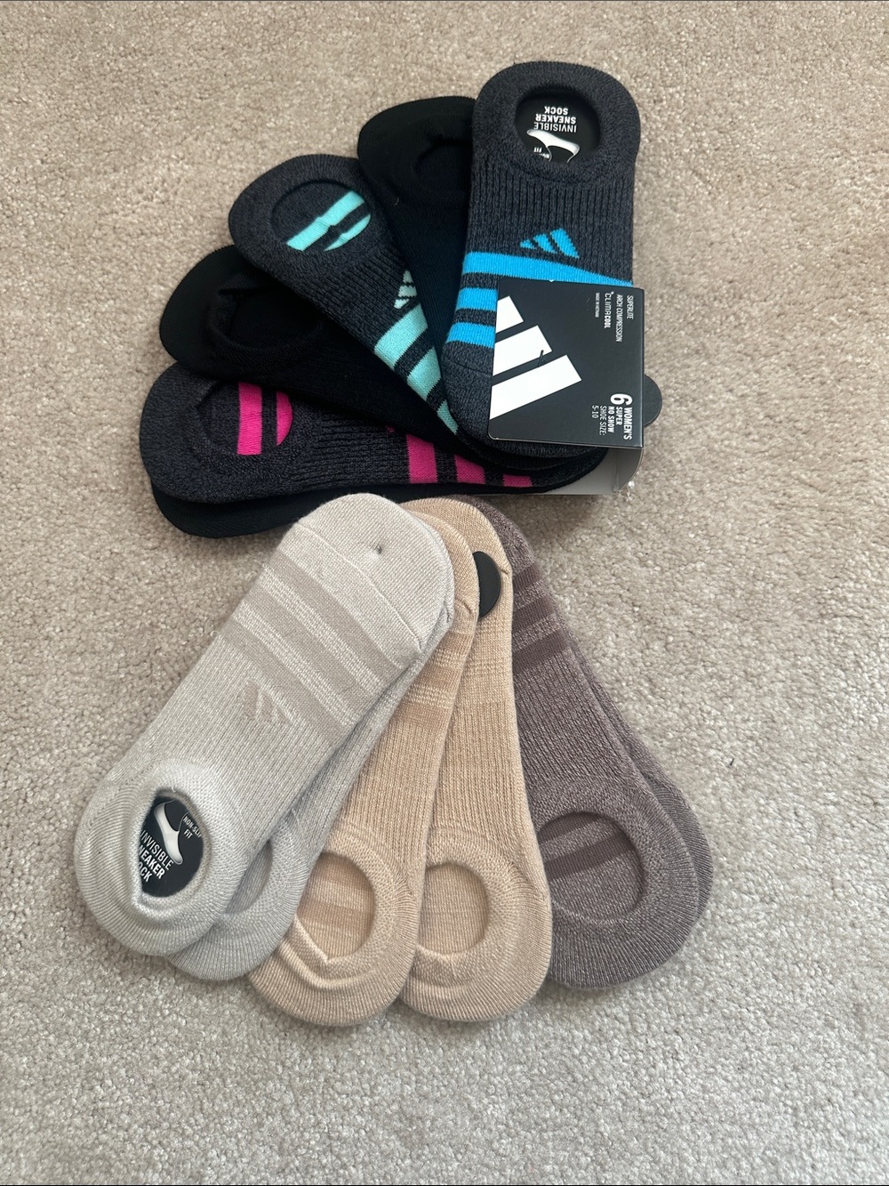 adidas Black No-Show Sneaker Socks with Blue Stripes - Women